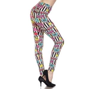 TCLC MULTI colored Emoji Print Striped Full Length Leggings Size 10 NWT